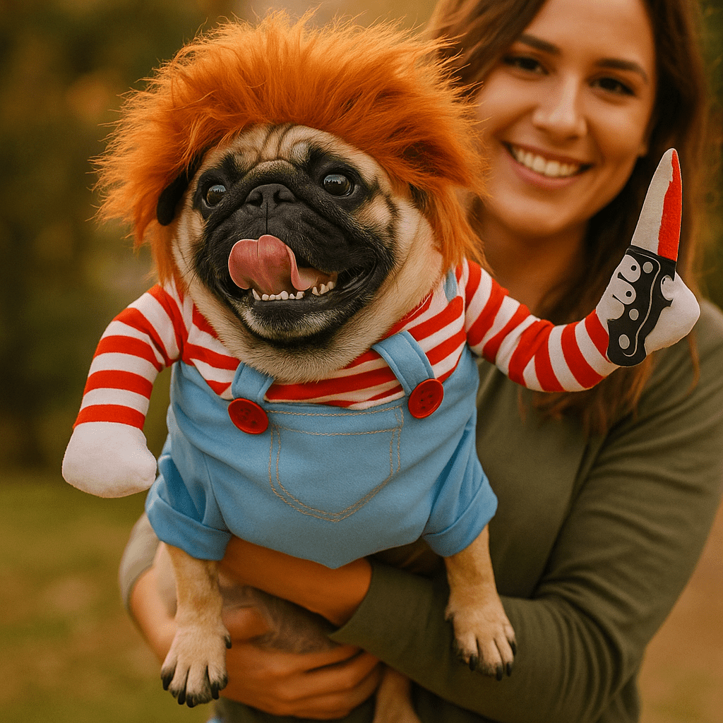 Kostium na Halloween dla psa - Pluszowy Żart - Przerażający Design Lalki - vivano - warszawa