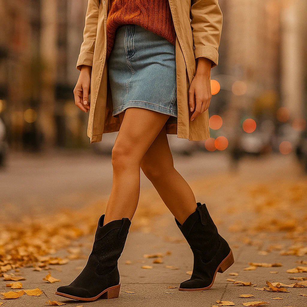 Kowbojki Damskie Zamszowe z Perforacją