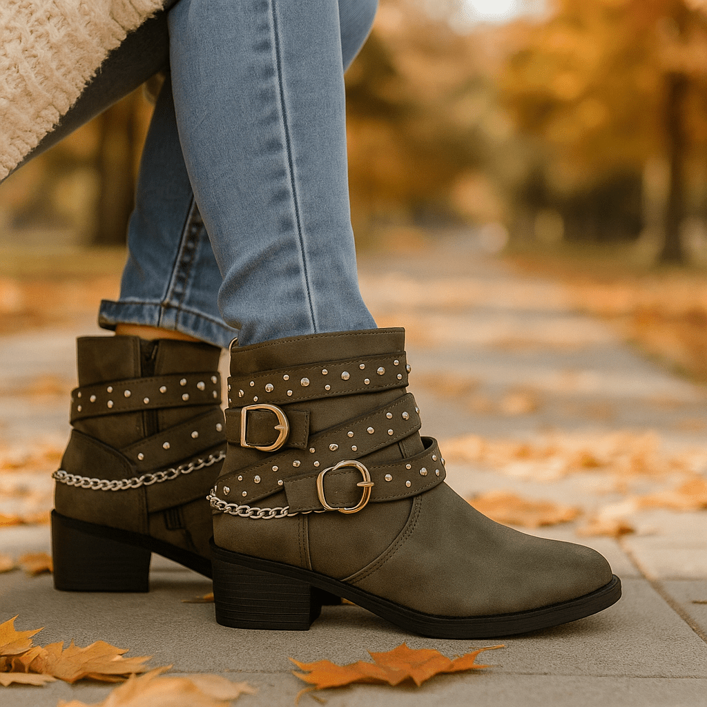 Kozaki Damskie - Dekoracyjne Paski - Ćwieki - Stilla Luo - vivano - warszawa