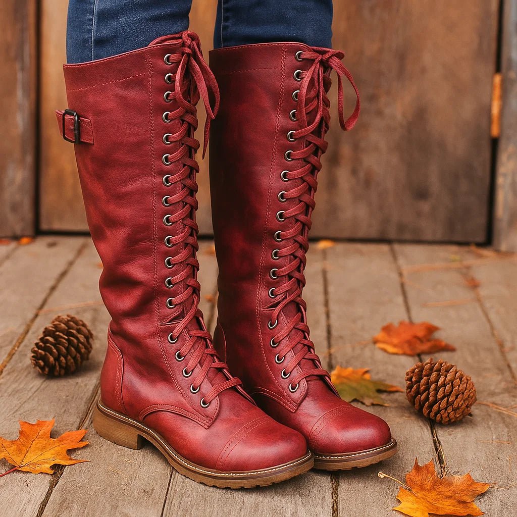 Kozaki skórzane - Sznurowanie - Damskie - Skóra naturalna