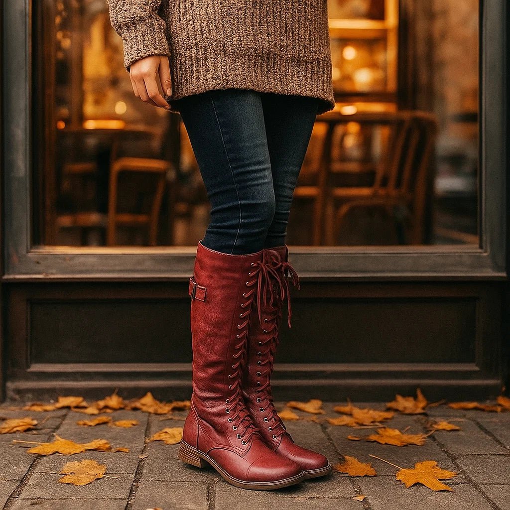 Kozaki skórzane - Sznurowanie - Damskie - Skóra naturalna