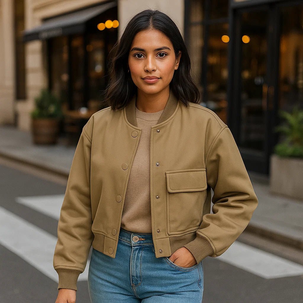 Króka kurtka pilota dla kobiet - kieszenie z klapą - zapięcie na napy - vivano - warszawa