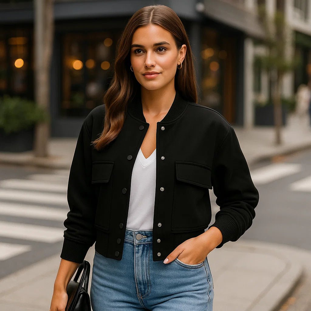 Króka kurtka pilota dla kobiet - kieszenie z klapą - zapięcie na napy - vivano - warszawa