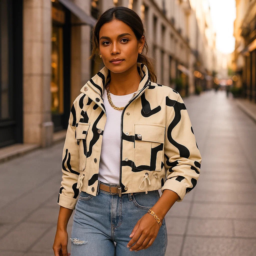 Krótka kurtka lotnicza dla kobiet – Elegancki zamek błyskawiczny – Rękaw z ribbingu - vivano - warszawa