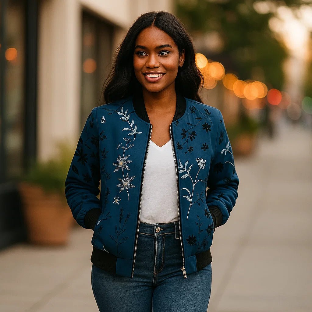 Kwiatowa Kurtka Pilotka Clotilde – Lekka Kurtka Damska z Wzorem - vivano - warszawa