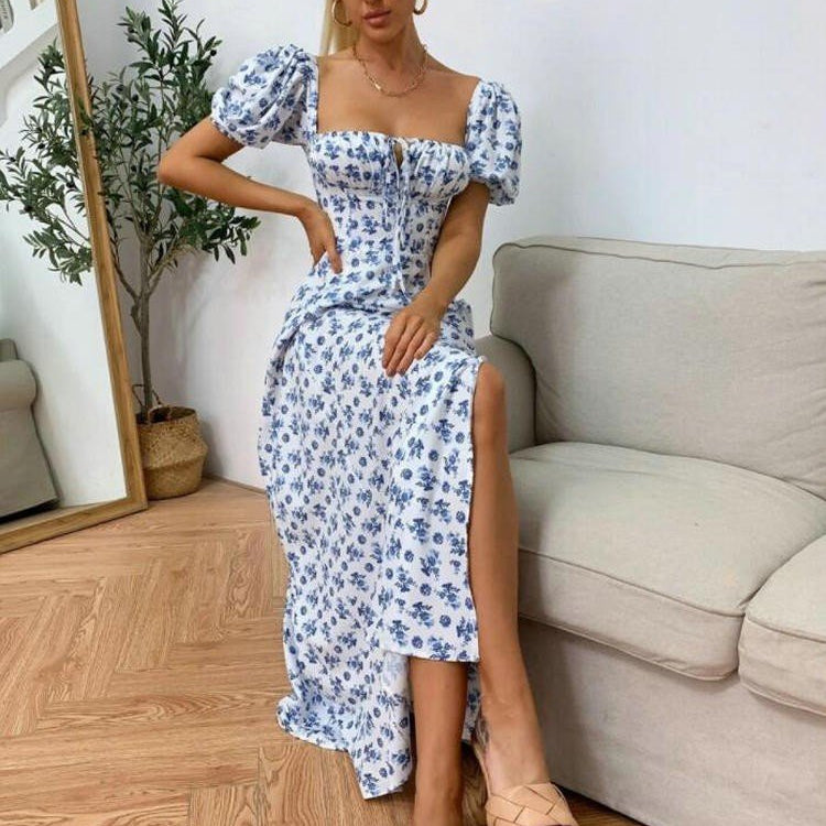 Kwiatowa sukienka midi z bufiastymi rękawami - vivano - warszawa