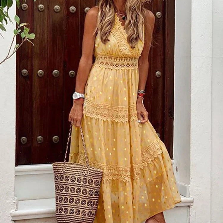 Letnia Sukienka Maxi z Koronkowymi Wstawkami - vivano - warszawa