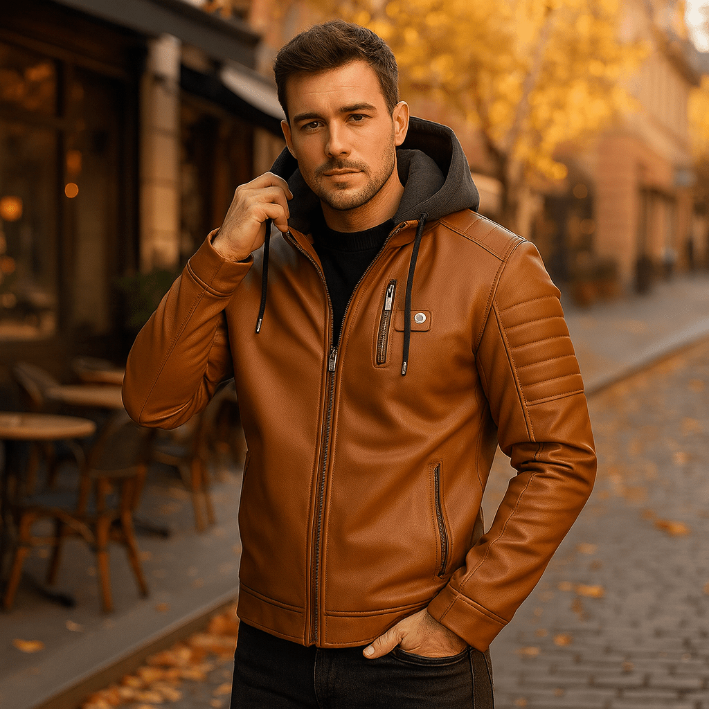 Męska Kurtka Casual ze Skóry PU z Kapturem - vivano - warszawa