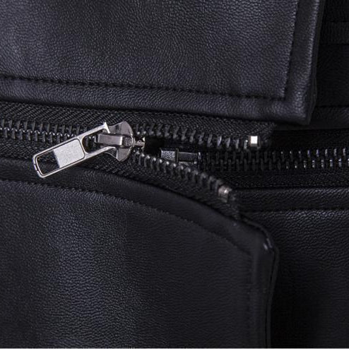 Męska Skórzana Kurtka Motocyklowa PU z Klamrami