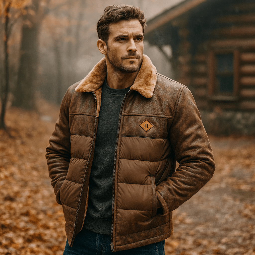 Męska skórzana kurtka narciarska puchowa Regular Fit