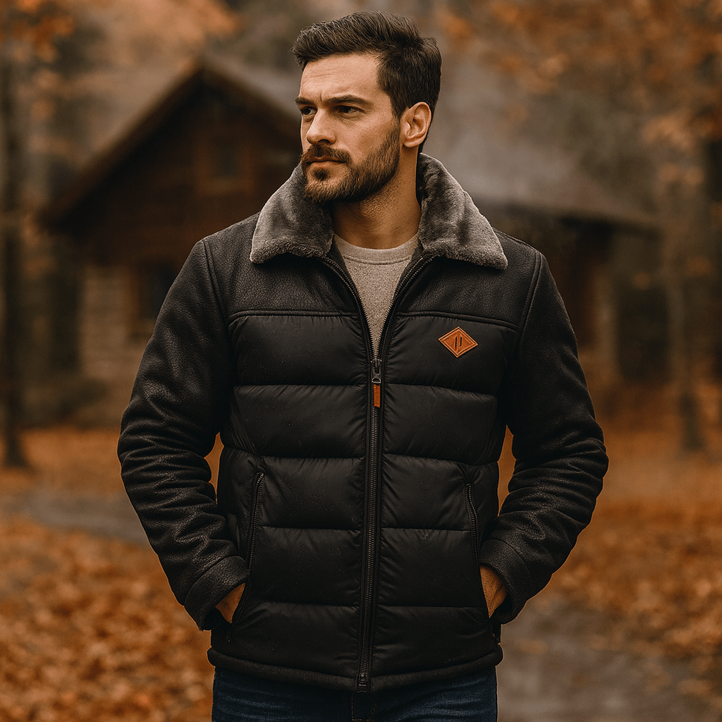 Męska skórzana kurtka narciarska puchowa Regular Fit