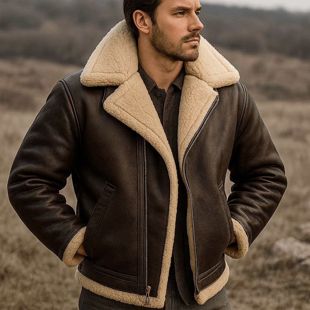 Męska skórzana kurtka pilotka - ocieplona futrem - elegancka zimowa - vivano - warszawa