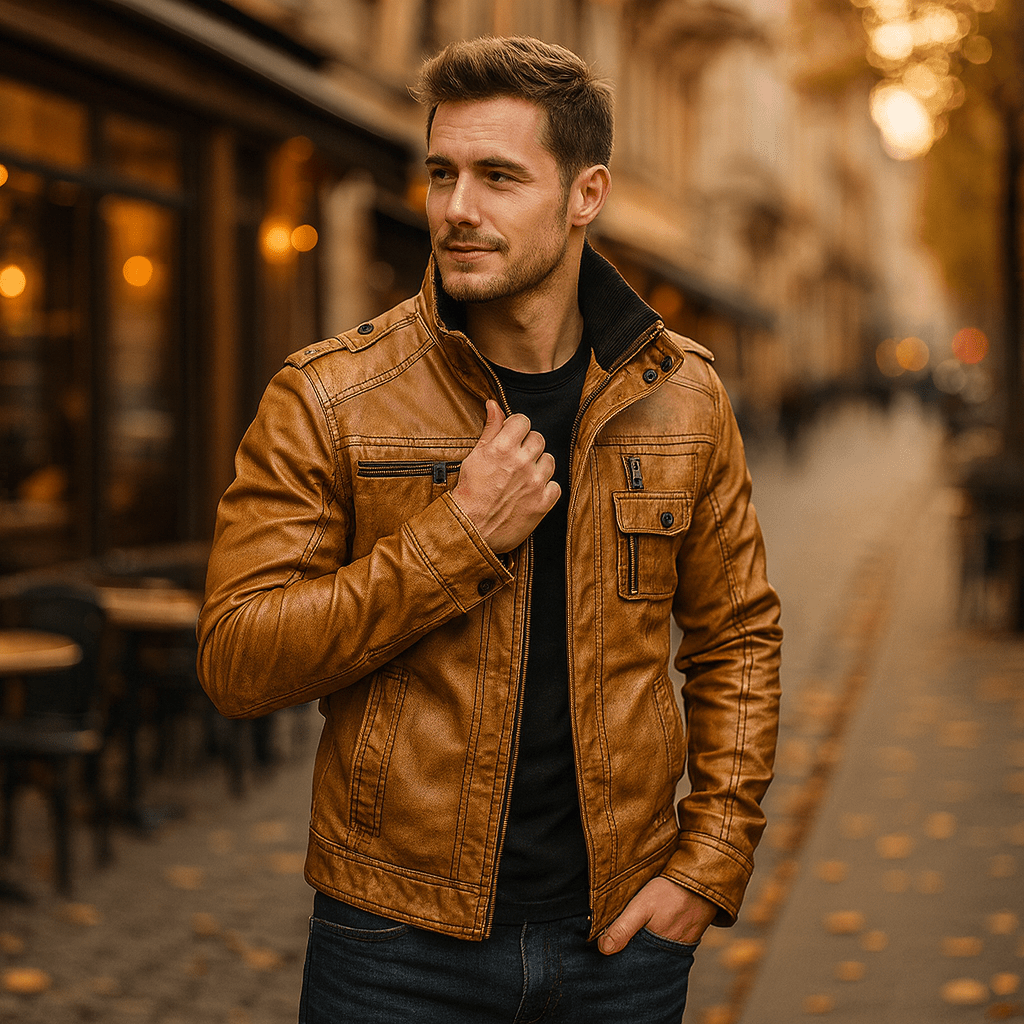 Męska Stylowa Kurtka Motocyklowa ze Skóry PU - vivano - warszawa