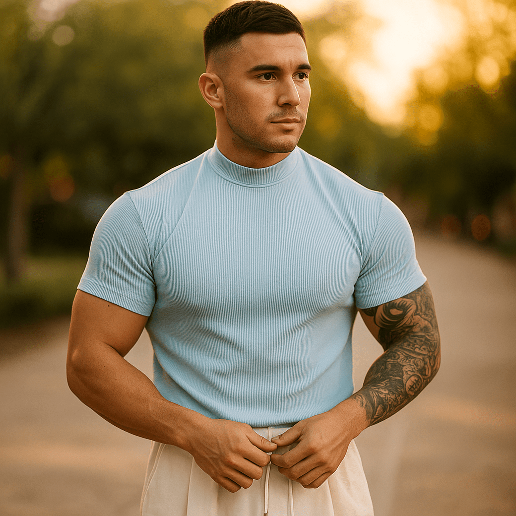 Męski dopasowany sweter ribbed - Oddychający elastyczny materiał