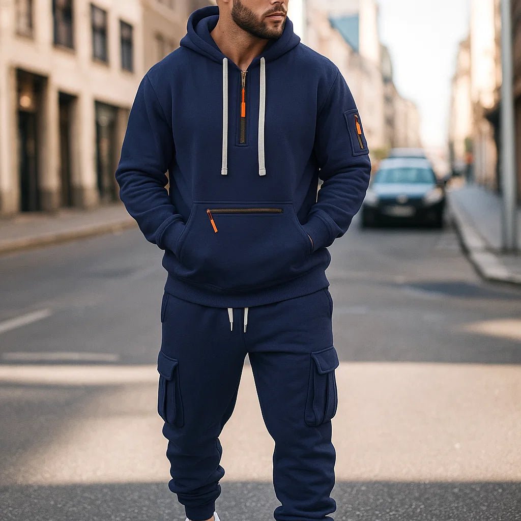 Męski dres - Hoodie - Spodnie Cargo - Zima