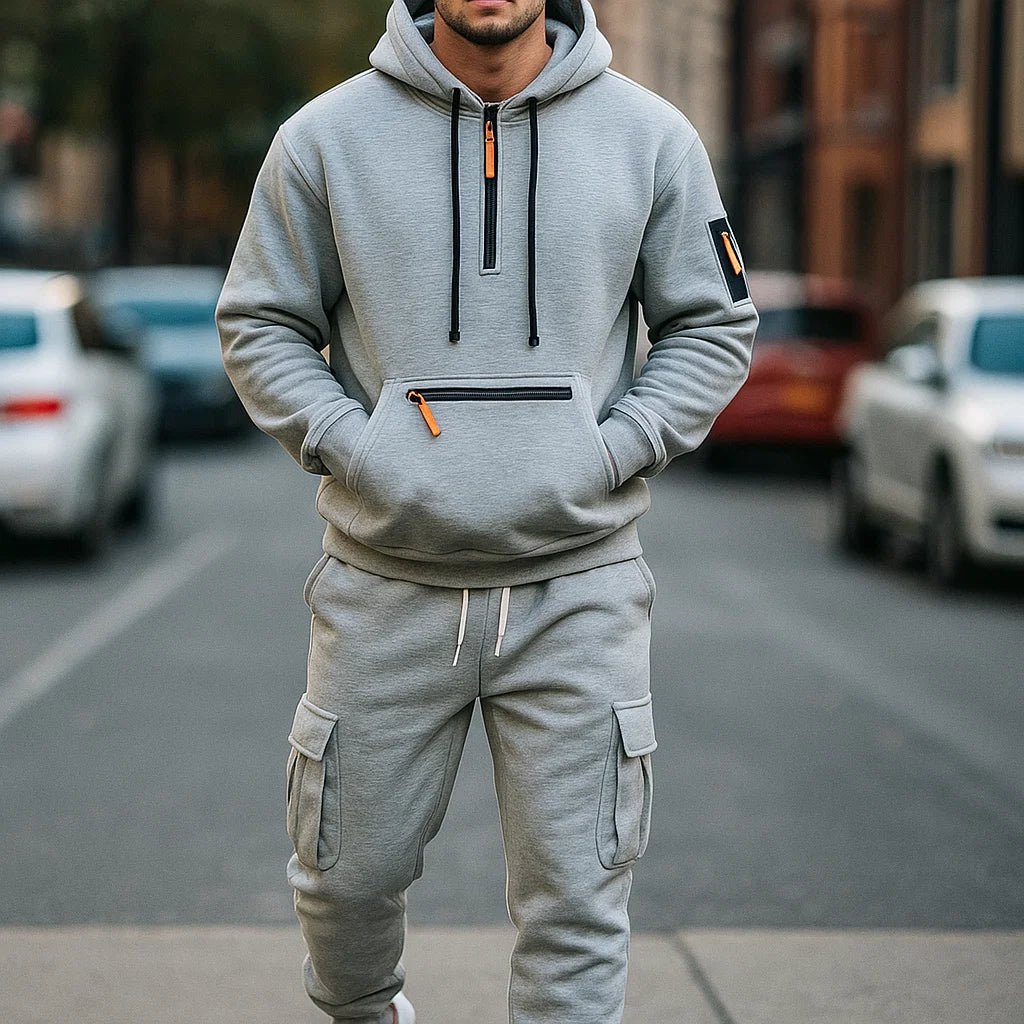 Męski dres - Hoodie - Spodnie Cargo - Zima
