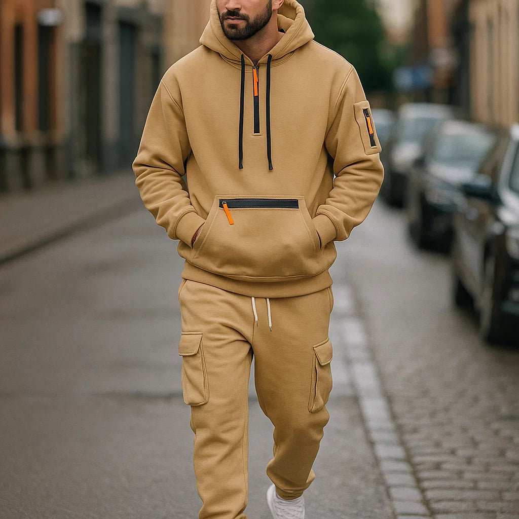Męski dres - Hoodie - Spodnie Cargo - Zima