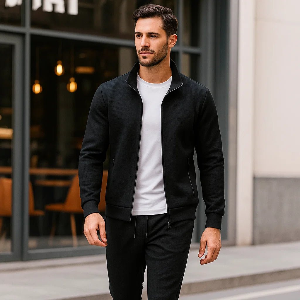 Męski elegancki zestaw dresowy - z zamkiem - komplet