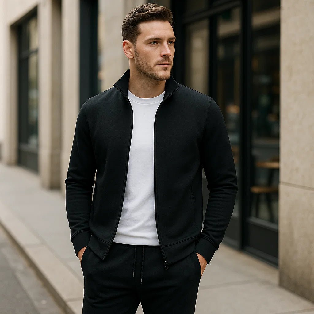 Męski elegancki zestaw dresowy - z zamkiem - komplet