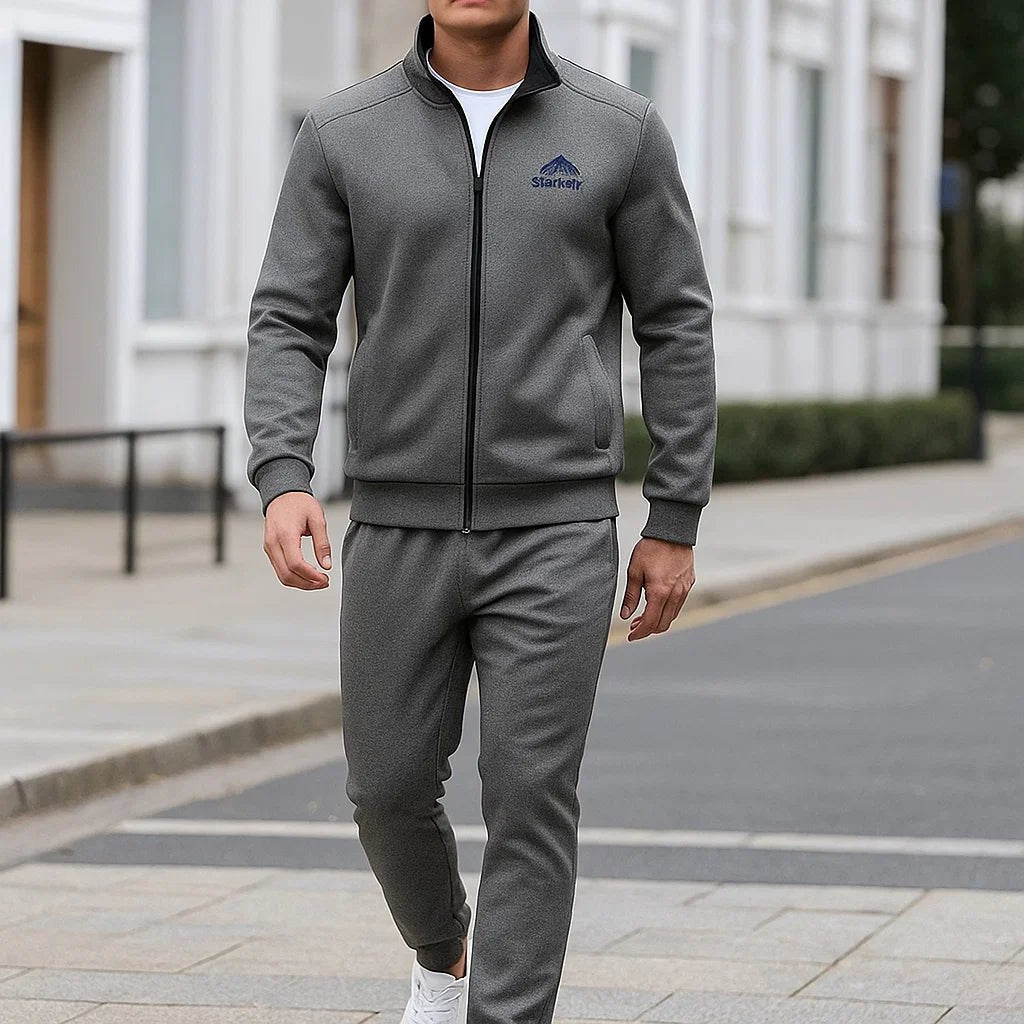 Męski klasyczny komplet dresowy - wysoki kołnierz - sportowy - komfortowy
