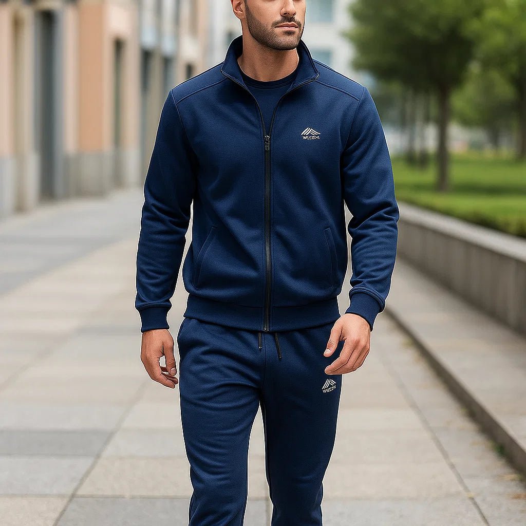 Męski klasyczny komplet dresowy - wysoki kołnierz - sportowy - komfortowy