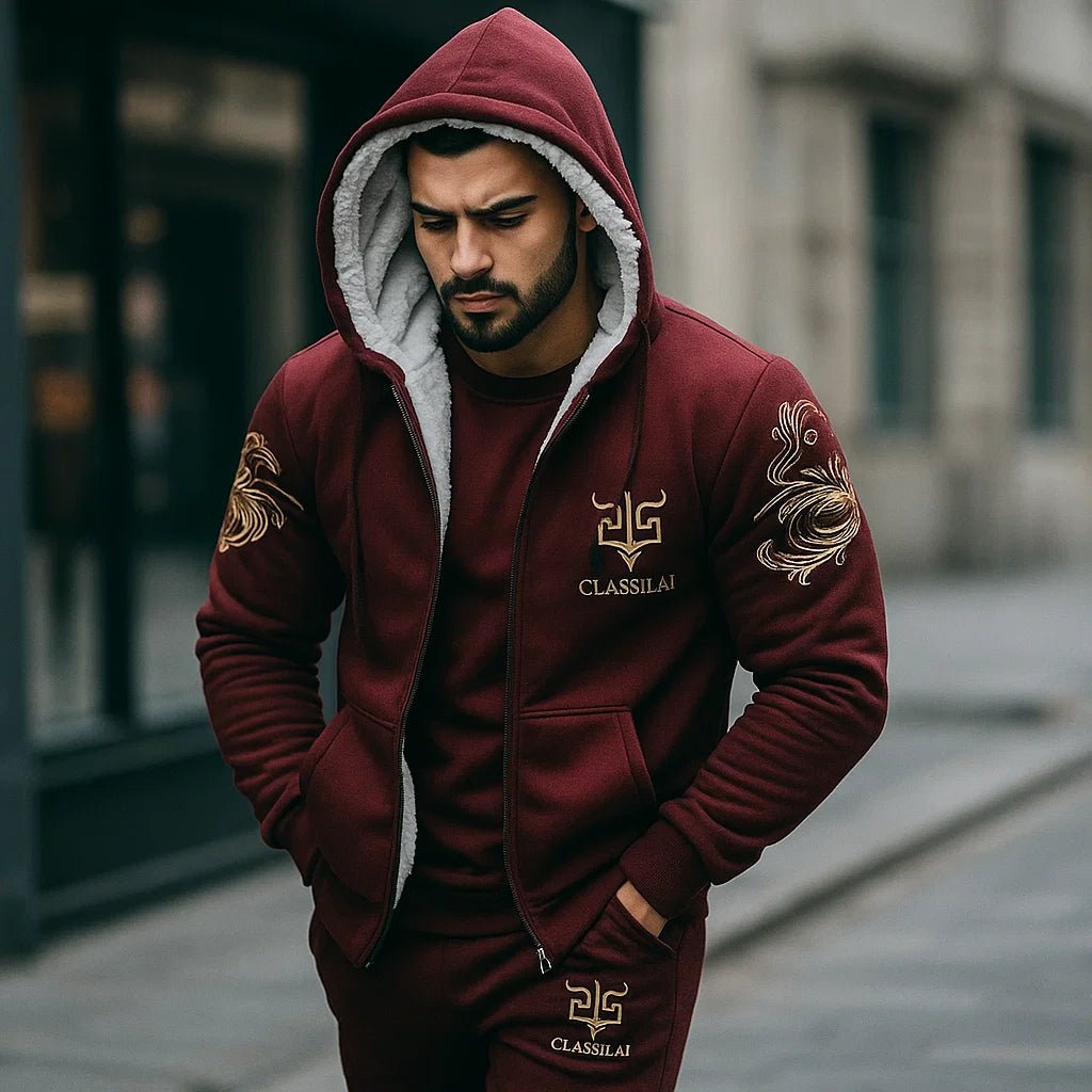 Męski ocieplany komplet dresowy - haftowane detale