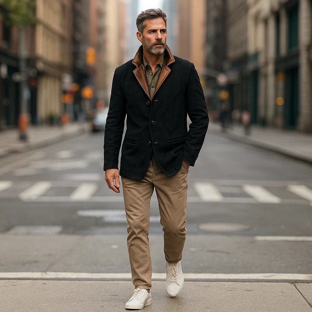 Męski płaszcz casual vintage z guzikami - vivano - warszawa