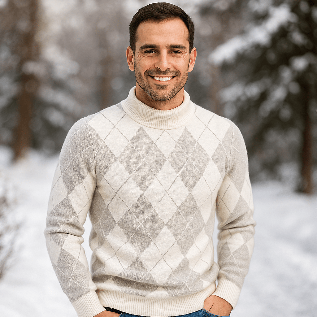 Męski Sweter Argyle - Okrągły Dekolt - Dzianinowy - Długie Rękawy - vivano - warszawa