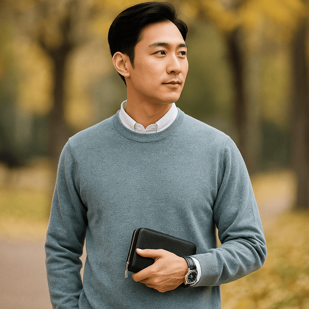 Męski Sweter Crew Neck - Miękka Wełna - Żebrowany Brzeg - Regular Fit - vivano - warszawa