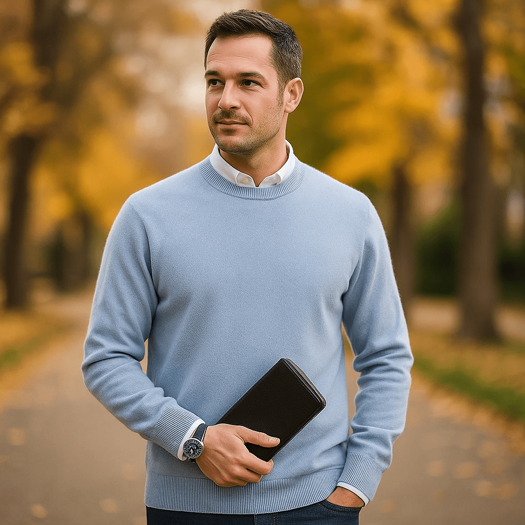 Męski Sweter Crew Neck - Miękka Wełna - Żebrowany Brzeg - Regular Fit - vivano - warszawa
