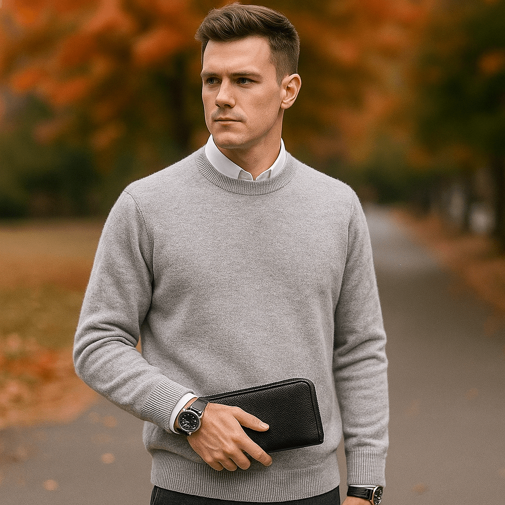 Męski Sweter Crew Neck - Miękka Wełna - Żebrowany Brzeg - Regular Fit - vivano - warszawa