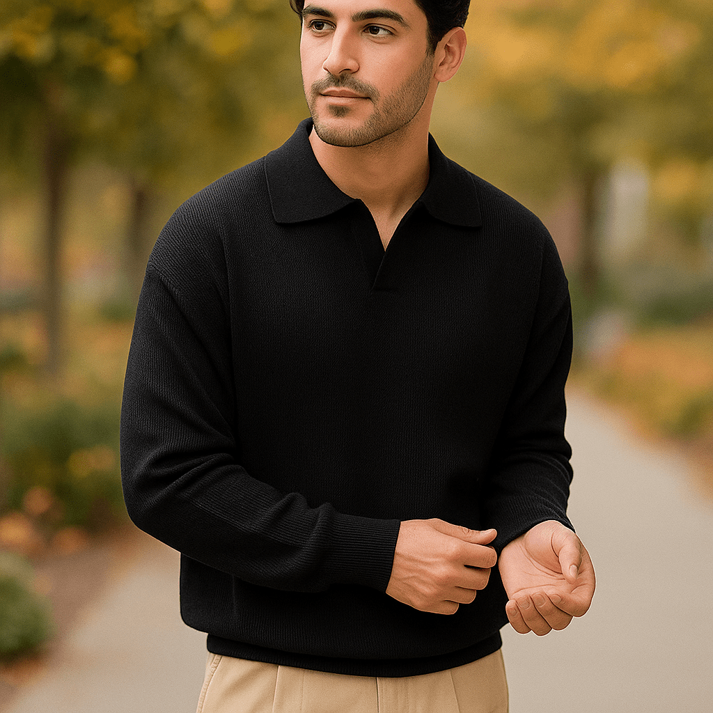 Męski Sweter Robiony - Luźny Krój - Żebrowana Bawełna - Długie Rękawy - vivano - warszawa