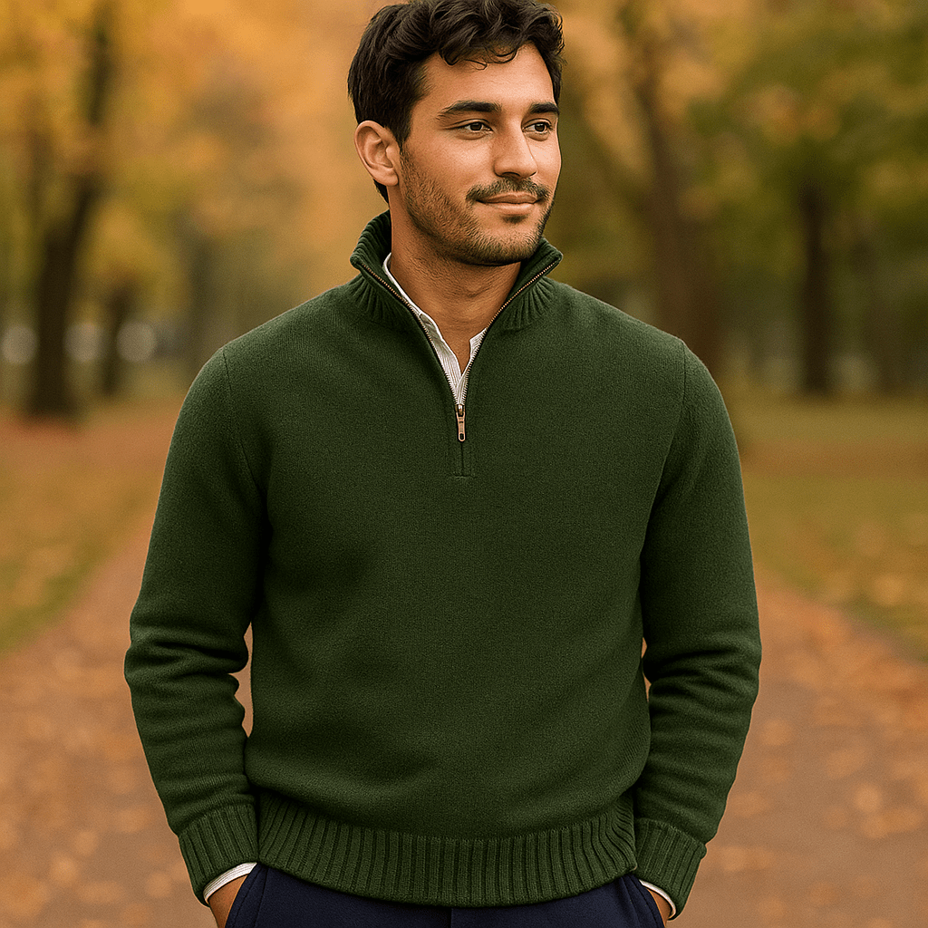 Męski Sweter z Ćwierć Zamkiem - Miękka Dzianina - Wysoki Kołnierz - vivano - warszawa