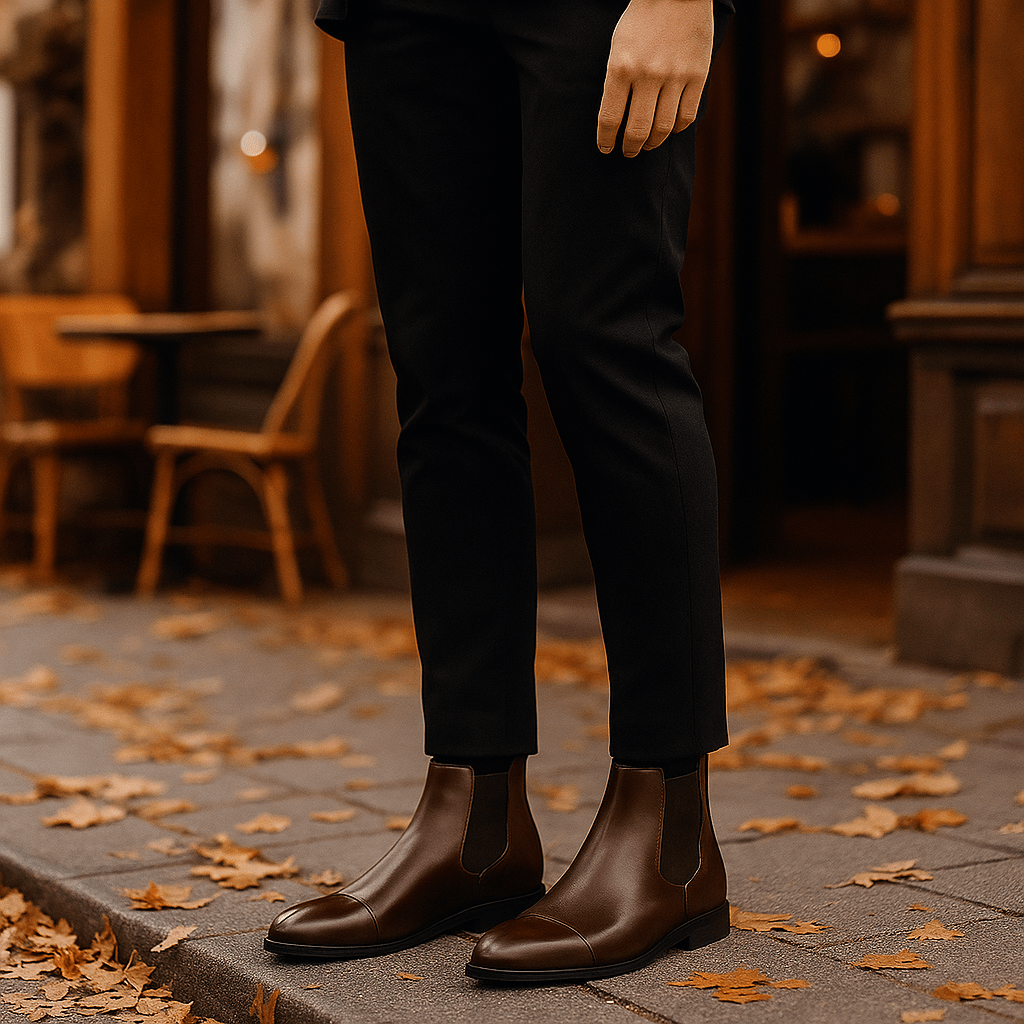 Męskie Skórzane Botki Ocieplane Eleganckie