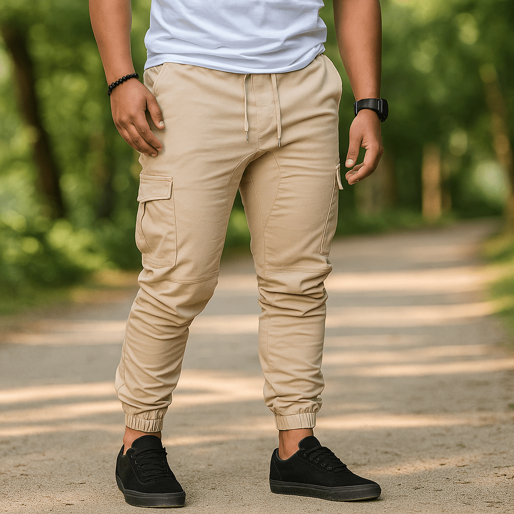 Męskie Spodnie Cargo - Elastyczny Pas - Dopasowany Krój - Wiele Kieszeni - vivano - warszawa