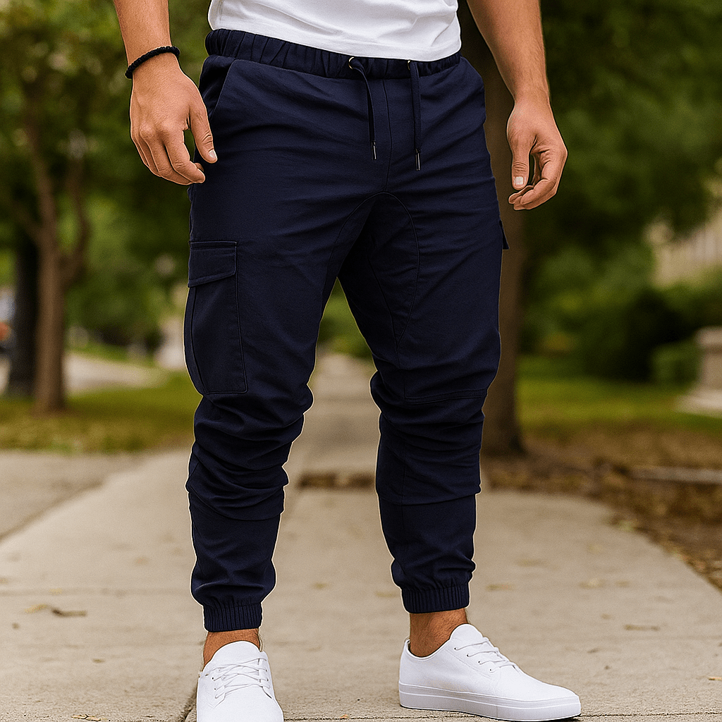 Męskie Spodnie Cargo - Elastyczny Pas - Dopasowany Krój - Wiele Kieszeni - vivano - warszawa