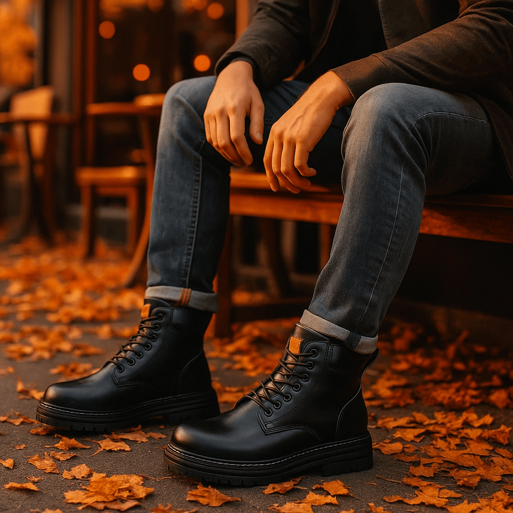 Męskie Sznurowane Botki za Kostkę z Wyściełanym Kołnierzem