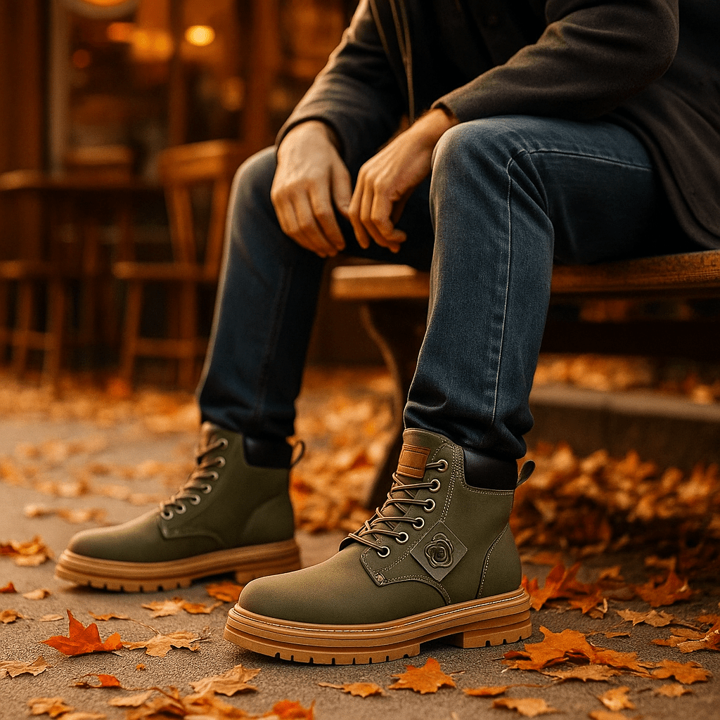 Męskie Sznurowane Botki za Kostkę z Wyściełanym Kołnierzem