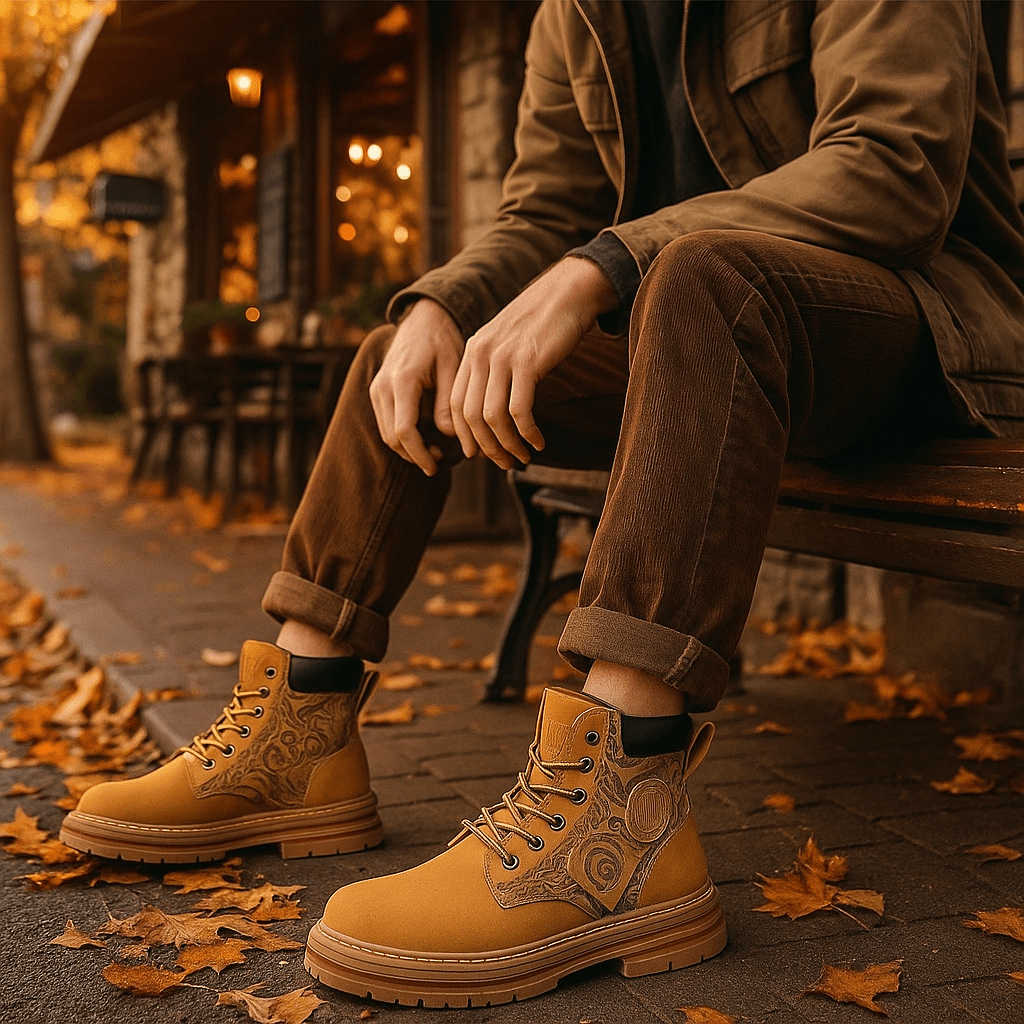 Męskie Sznurowane Buty Robocze z Wzorzystym Bokiem