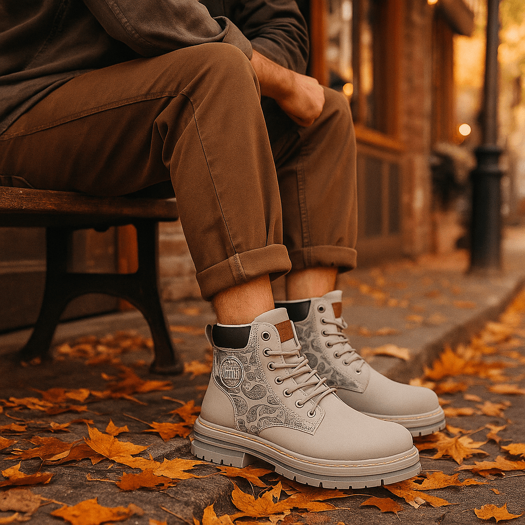 Męskie Sznurowane Buty Robocze z Wzorzystym Bokiem