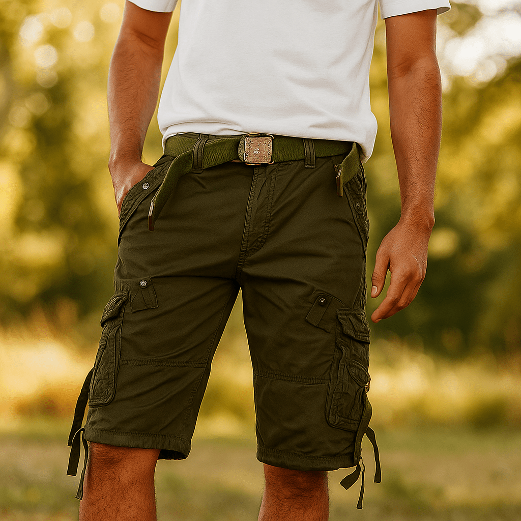 Męskie Szorty Cargo - Długość do Kolan - Oddychające - Wiele Kieszeni - Z Pasem - vivano - warszawa