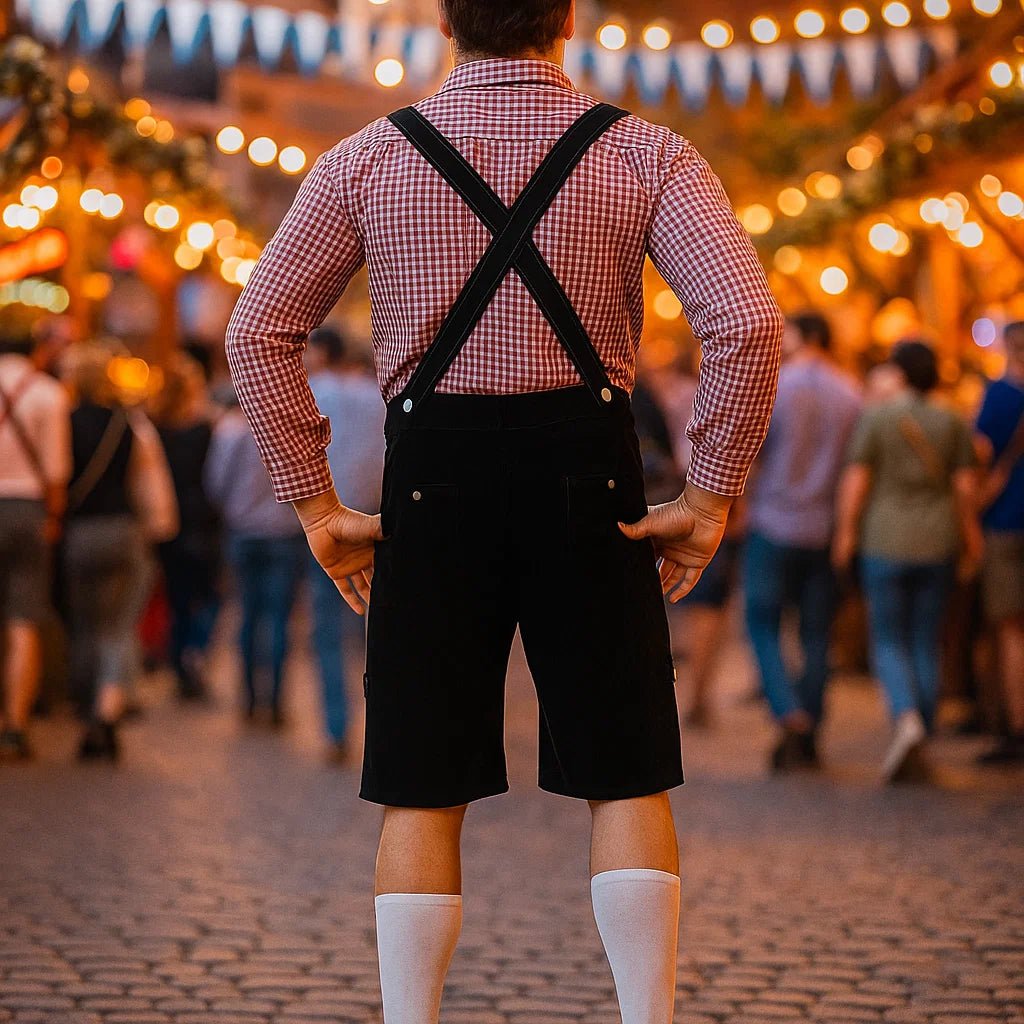 Męskie tradycyjne spodnie skórzane z szelkami - vivano - warszawa