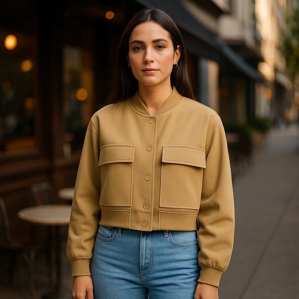 Miękka beżowa kurtka pilotka dla kobiet - Komfortowy, swobodny styl - vivano - warszawa