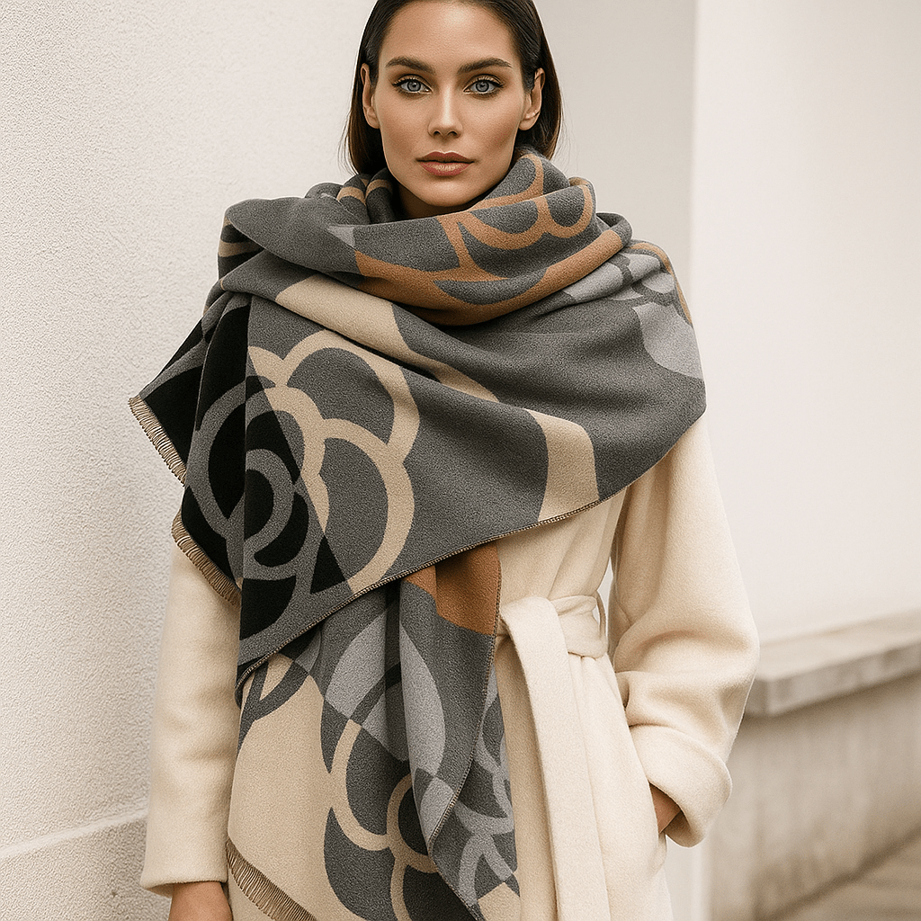 Odwracalny Szal Luksusowy – Elegancki Wzór Kwiatowy