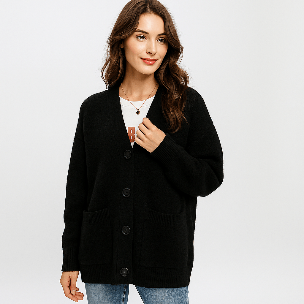 Oversized Miękki Sweter Kardigan - Kieszenie - Komfort Styl - vivano - warszawa