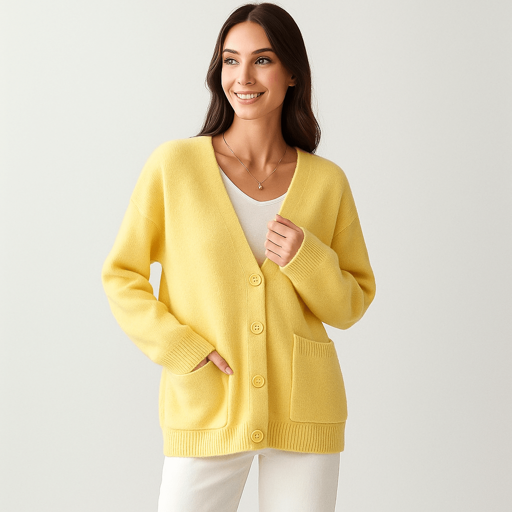 Oversized Miękki Sweter Kardigan - Kieszenie - Komfort Styl - vivano - warszawa