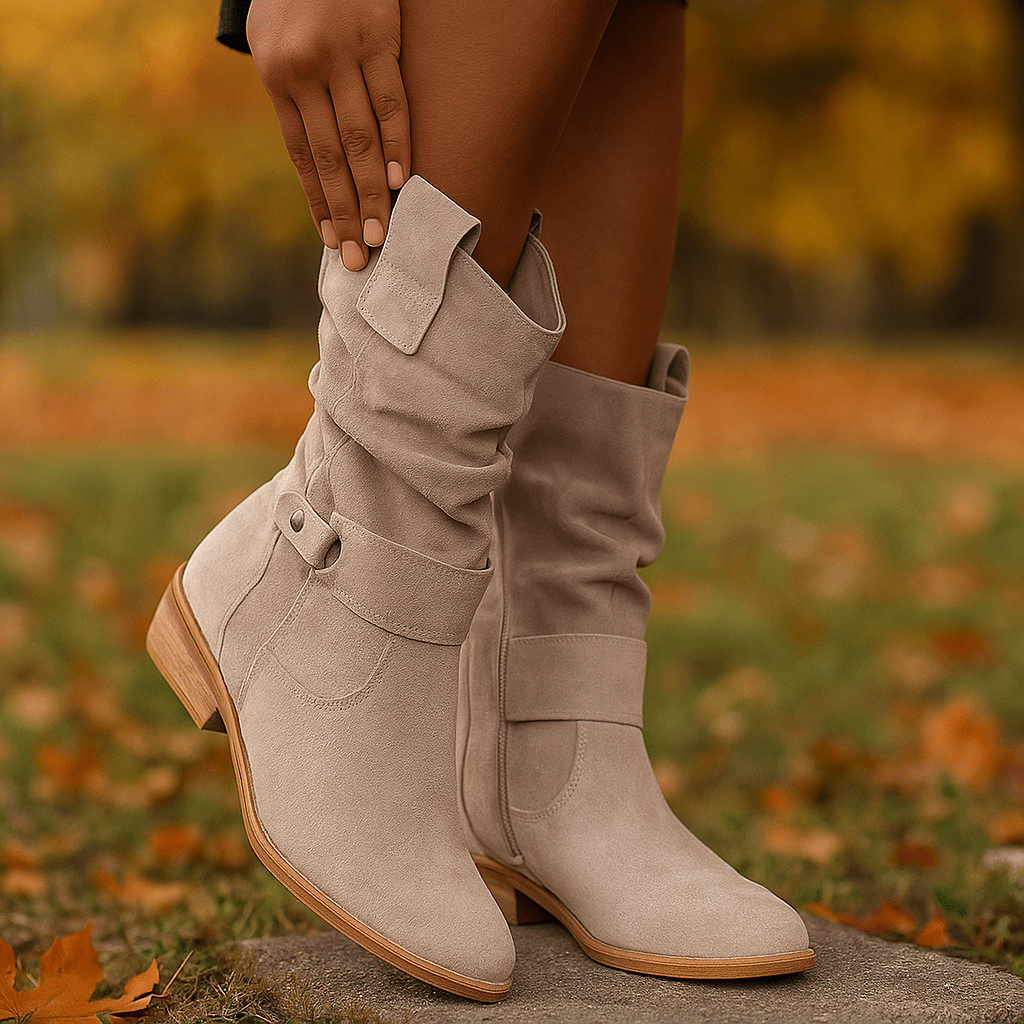 Rhes Nubuck Botki Damskie - Okrągły Nosek - Zamek Luo - vivano - warszawa