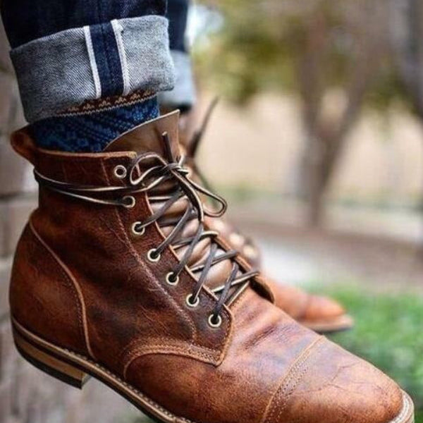 Męskie Sznurowane Botki Robocze - Wytrzymała Podeszwa - Klasyczny Wzór Kostki