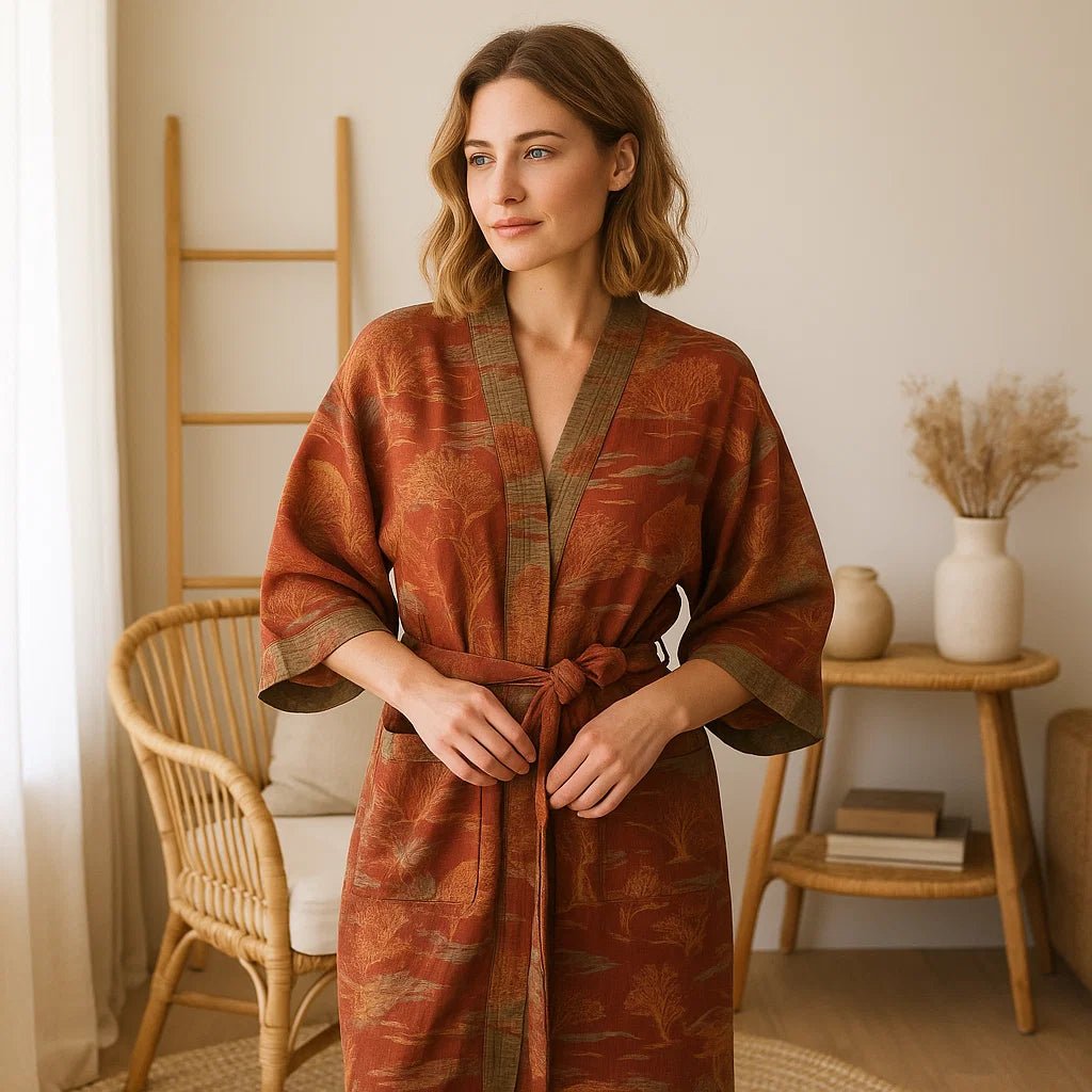 SereniLoom – Miękki Luksusowy Kimono Szlafrok z Oddychającej Bawełny do Stylowego Relaksu w Domu - vivano - warszawa