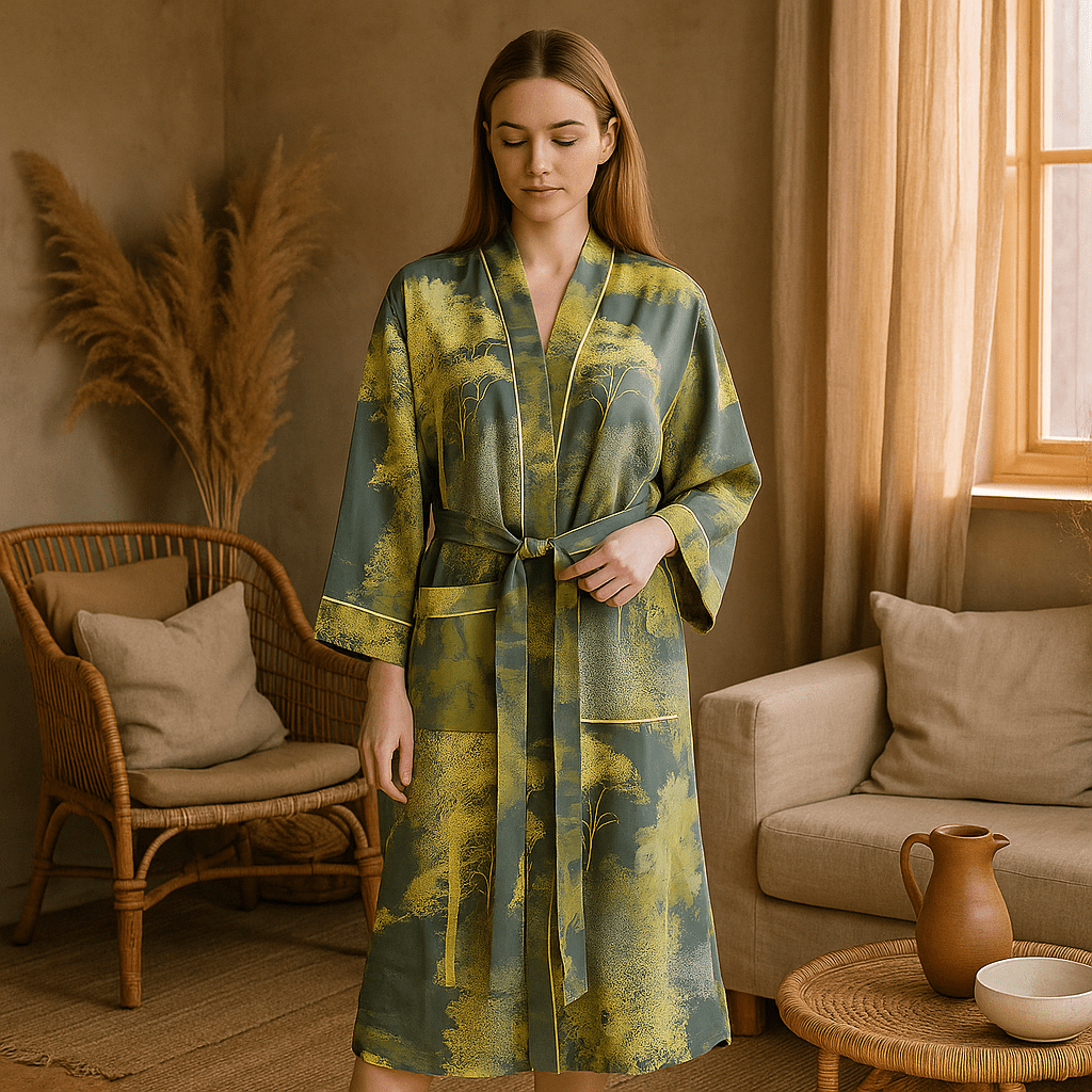 SereniLuxe – Wytworny Bawełniany Szlafrok z Ponadczasowym Eleganckim Akcentem